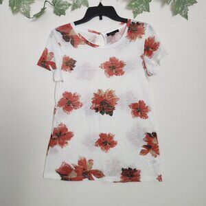 Dalia Size S 100% Linen Floral Short Sleeve Stretch Casual Women's Top